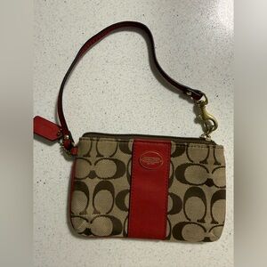 Coach Signature Wristlet with Red Accents